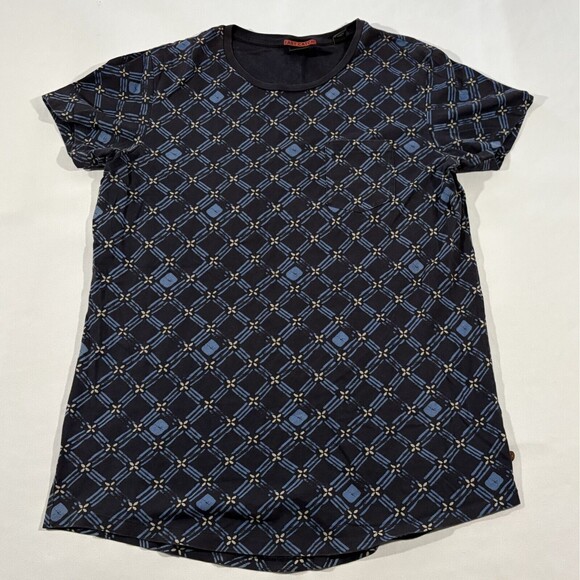 Scotch & Soda Men's Cotton Jersey Crew Neck Geometric Blue AOP Printed T-Shirt L - Picture 2 of 12